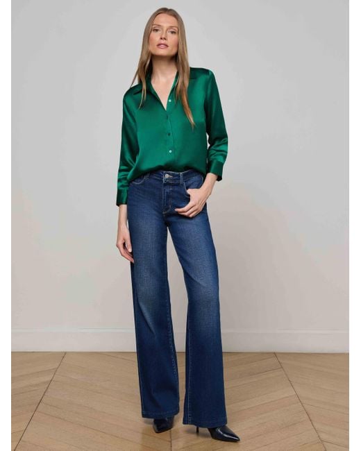L'Agence Green 'Agence Dani Silk Blouse Top