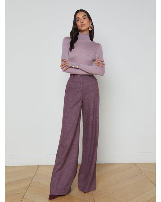 L'Agence Purple Pilar Wool Wide-Leg Pants