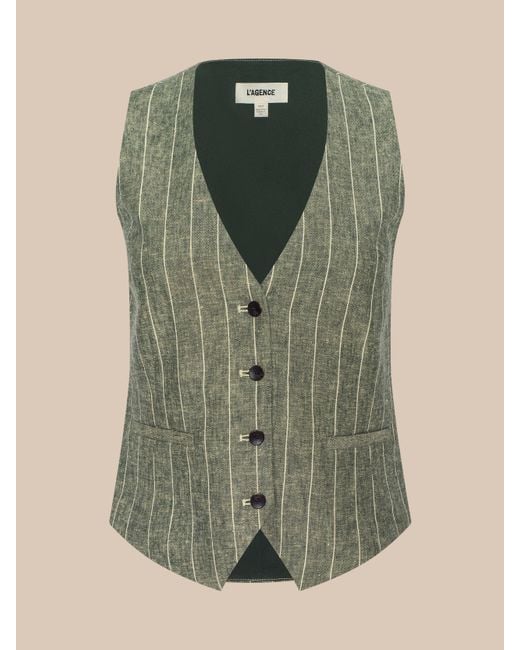 L'Agence Green Drina Linen-Blend Vest