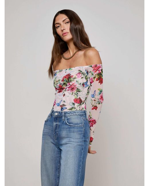 L'Agence Blue Peonie Off-The-Shoulder Bodysuit