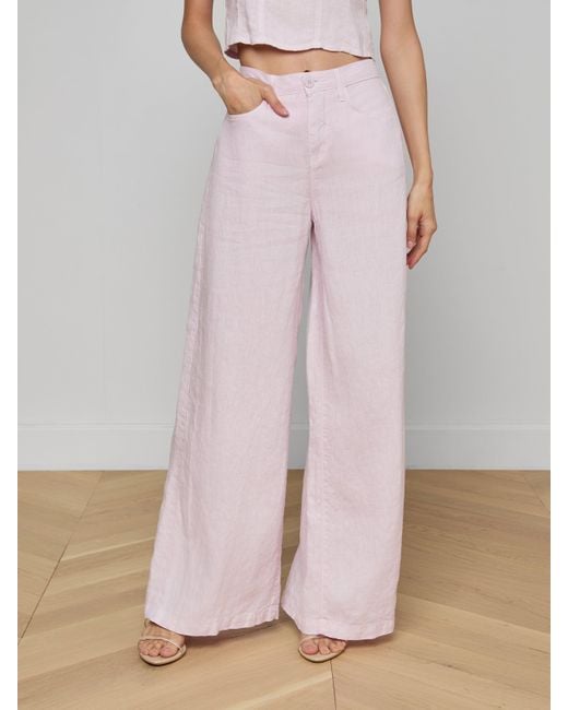 L'Agence Pink Amara Linen Wide-Leg Pants