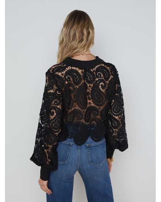 L'Agence Blue Odelia Lace Blouse Top