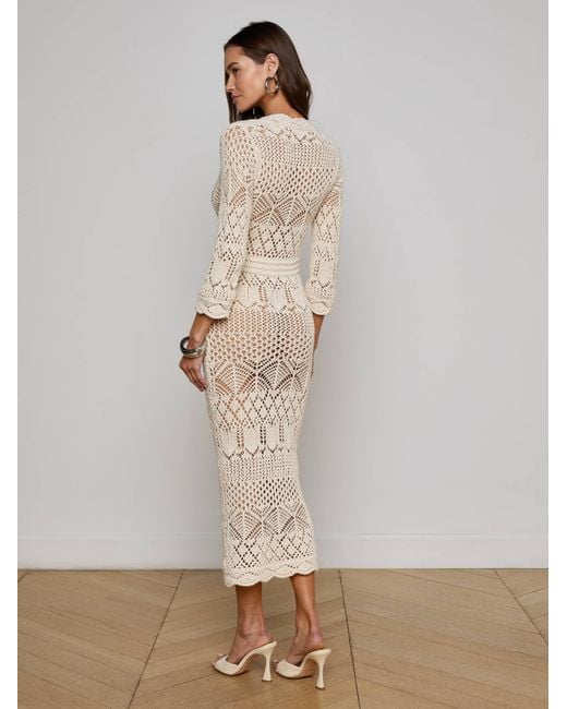 Robe En Maille Pointelle Dovie, Ivoire Avec Boutons À Perles L'Agence en coloris Multicolor