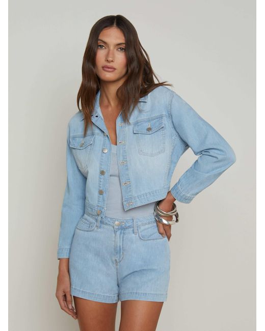 L'Agence Blue Koda Cropped Chambray Jacket