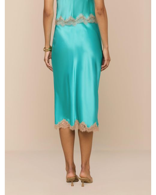 L'Agence Blue Tico Silk Lace Skirt