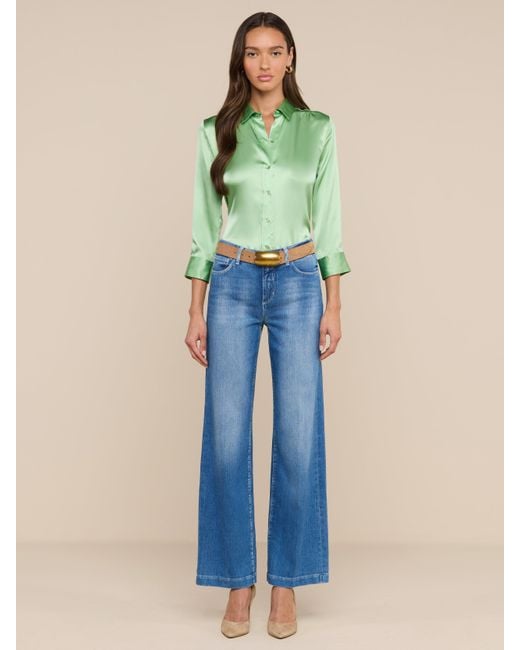 L'Agence Green Dani Silk Blouse Top