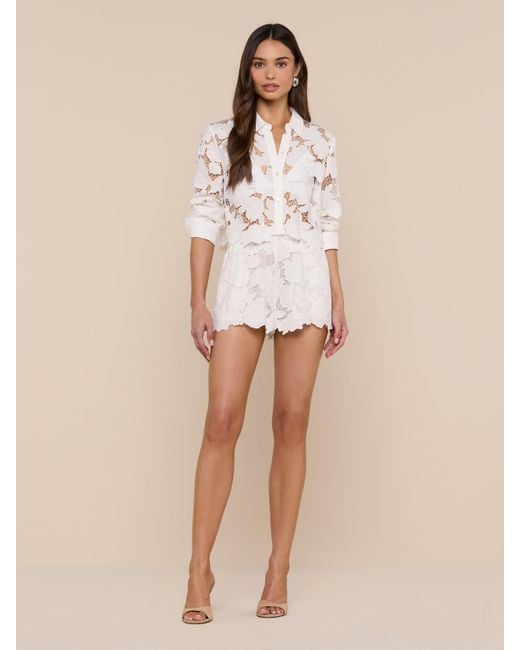 L'Agence Natural Seychelle Cropped Eyelet Blouse Top