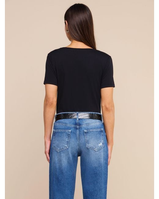 L'Agence Black Brianna Cotton V-Neck T-Shirt