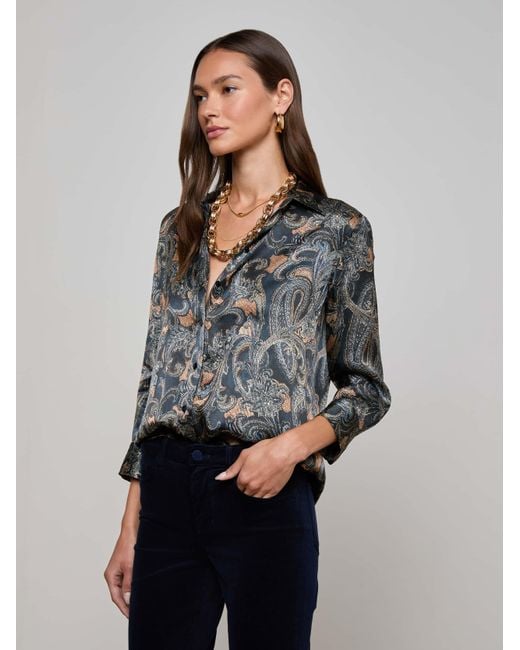 Chemisier En Soie Dani, Bleu Nuit À Motif Cachemire Multicolore L'Agence en coloris Gray