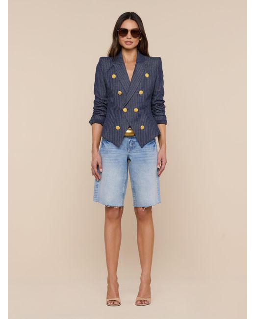 L'Agence Blue Solar Pinstriped Blazer