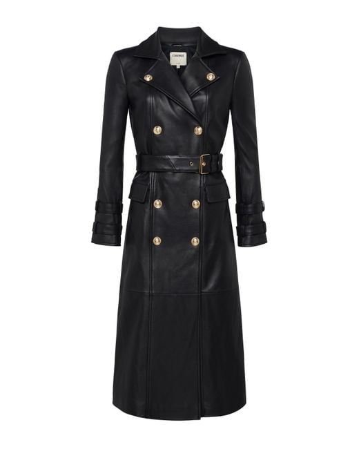 L'Agence Black Celina Leather Trench Coat
