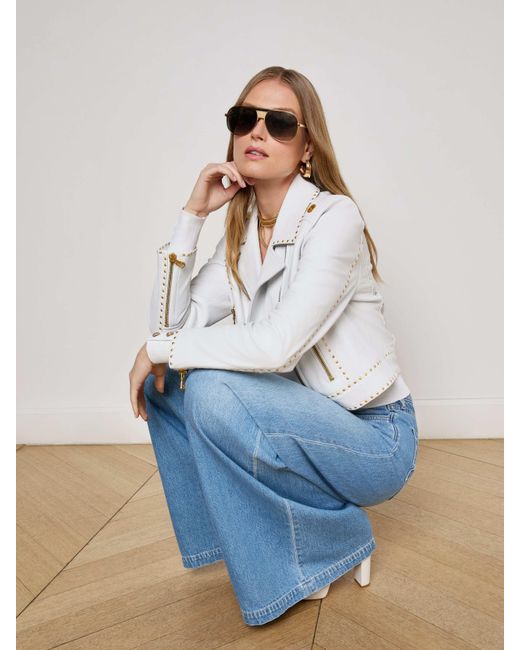 L'Agence White Aelin Studded Leather Jacket