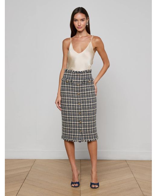 L'Agence Black Tai Tweed Midi Skirt