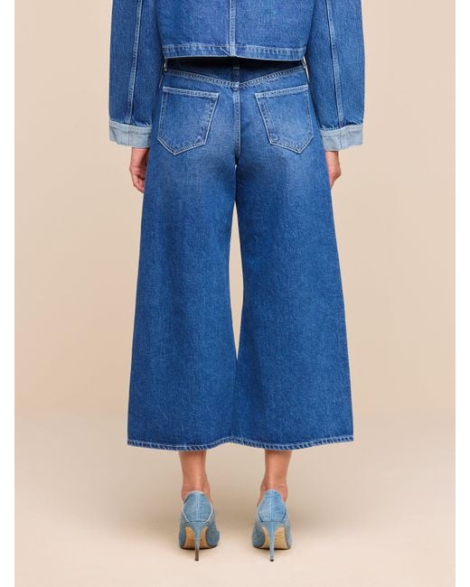 L'Agence Blue Bronte Cropped Wide-Leg Jean