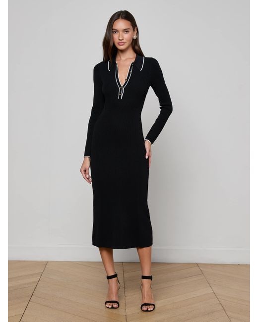 Robe Mi-Longue En Maille Yaretzi, Noir/Blanc L'Agence en coloris Black