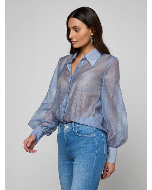 L'Agence Blue Jayleen Blouse Top
