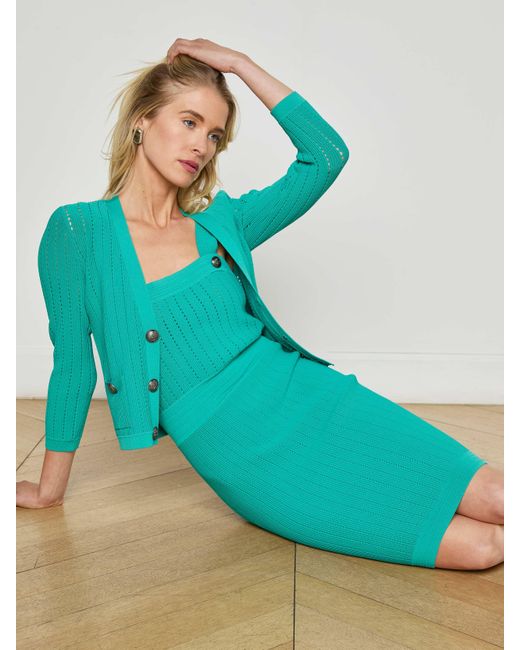 Cardigan En Maille Pointelle Irvin, Lagon/Nickel L'Agence en coloris Blue