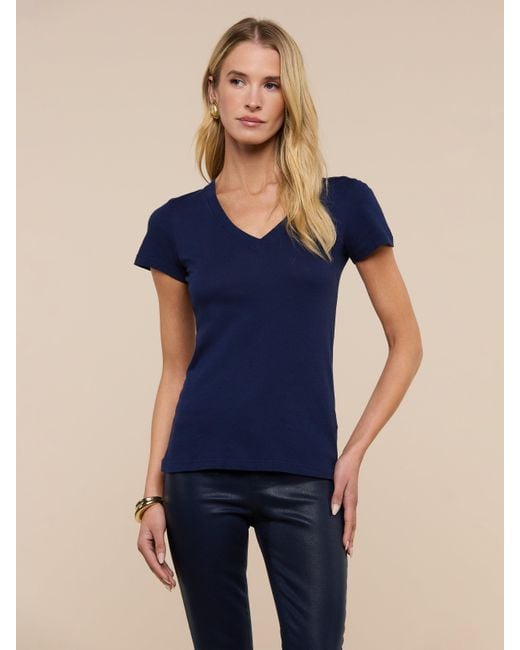 L'Agence Blue Becca Cotton V-neck Tee