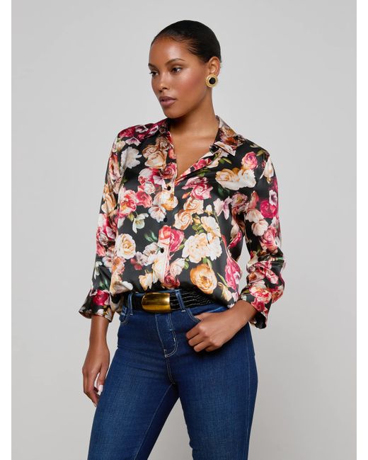 Chemisier En Soie Dani, Motif À Fleurs Multicolore L'Agence en coloris Blue