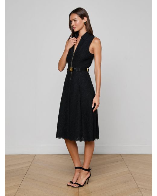 L'Agence Black Kylo Lace Shirt Dress