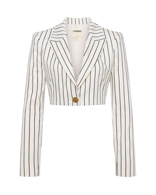 L'Agence White Izzie Striped Cropped Blazer