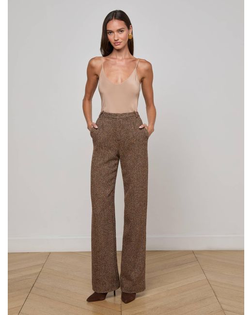 Pantalon Droit Livvy, Motif Chevrons Marron L'Agence en coloris Natural