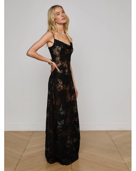Robe Longue En Dentelle Bettie, Noir L'Agence en coloris Black