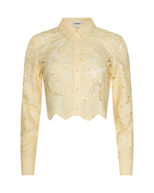 L'Agence Natural Seychelle Cropped Eyelet Blouse Top