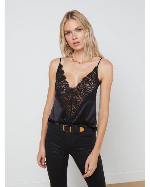 L Agence Priya Lace Camisole Tank in Black Lyst UK