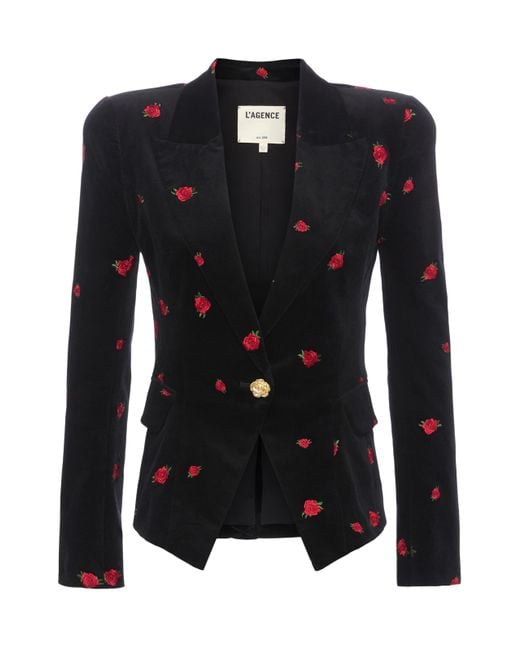 Blazer En Velours Kaisley, Noir Avec Roses Rouges Brodées L'Agence en coloris Black