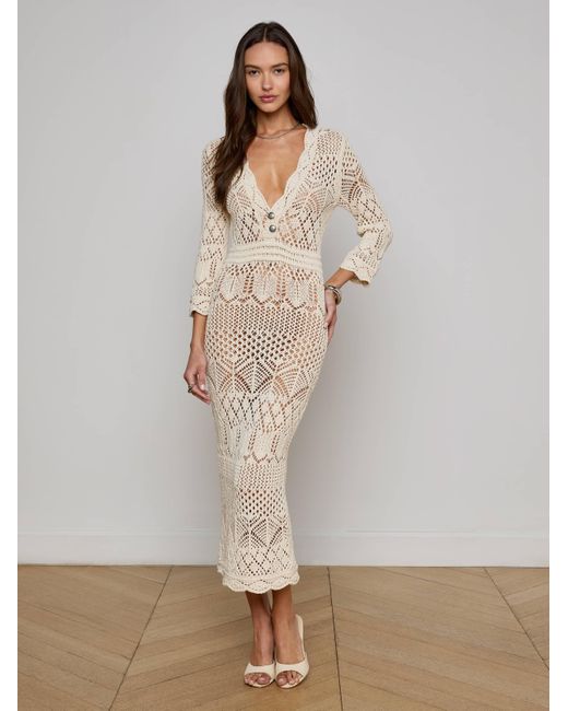 Robe En Maille Pointelle Dovie, Ivoire Avec Boutons À Perles L'Agence en coloris Multicolor