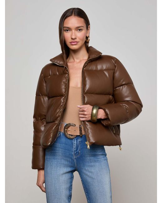 Veste Doudoune En Cuir Vegan Larsen, Brun Carafe À Imprimé Léopard Valencia L'Agence en coloris Blue