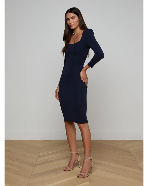 Robe Corset Mi-Longue Mary, Bleu Nuit/Doré L'Agence en coloris Blue