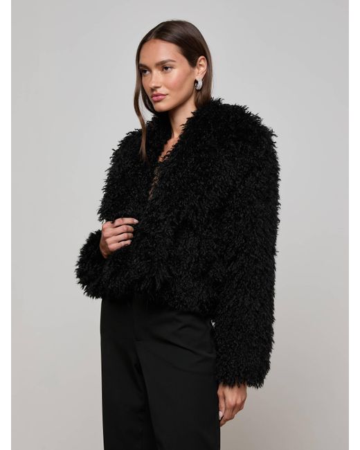 L'Agence Black Aura Cropped Faux Fur Jacket