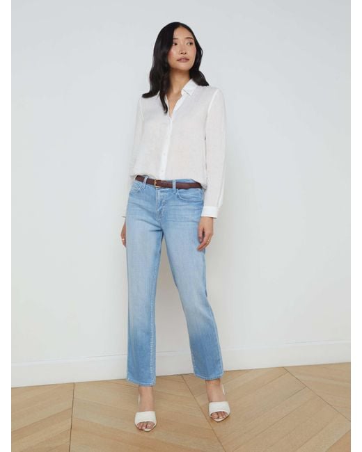 L'Agence White Tyler Linen Blouse Top