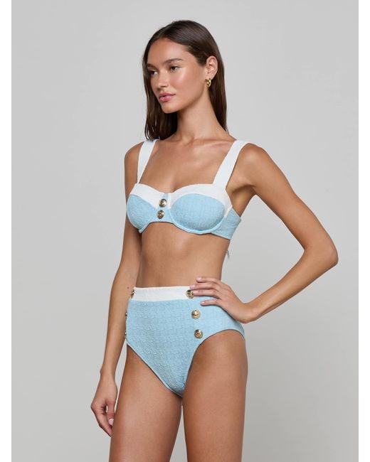 Bas De Bikini Taille Haute Vanessa, Bleu Poudré/Blanc L'Agence en coloris Multicolor