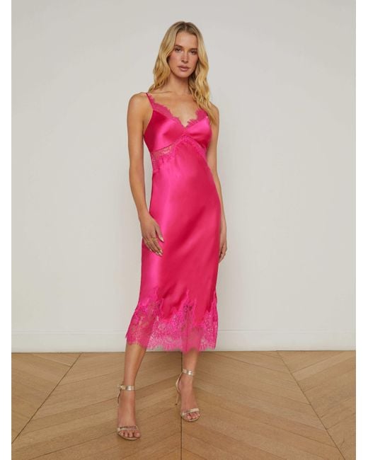 L'Agence Pink Scotly Silk Lace Dress