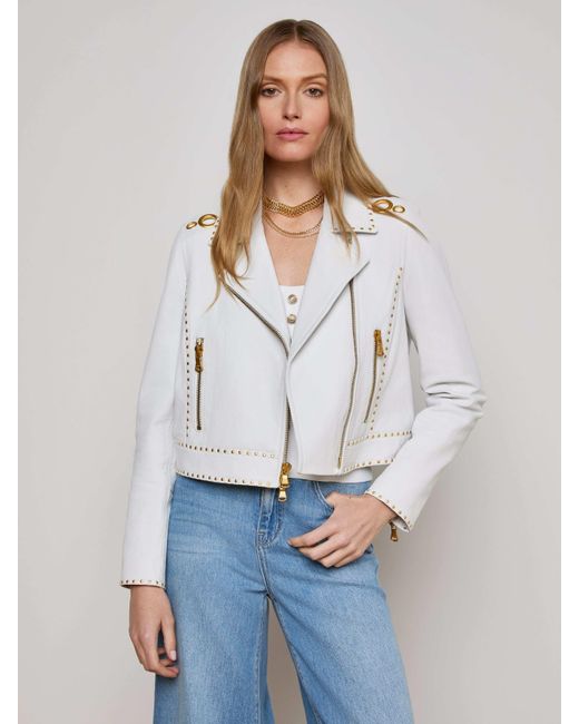 L'Agence White Aelin Studded Leather Jacket
