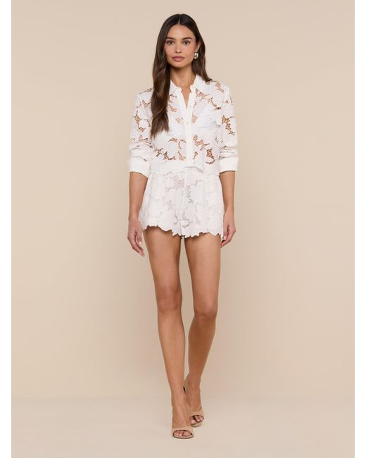 L'Agence Natural Seychelle Cropped Eyelet Blouse Top