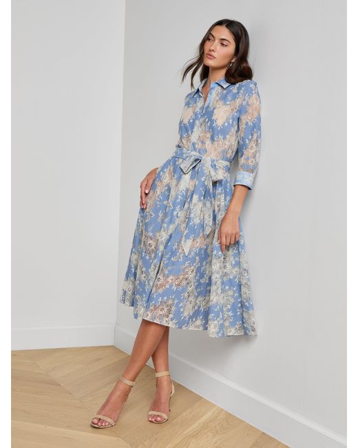 L'Agence Blue Ralphie Lace Midi Dress