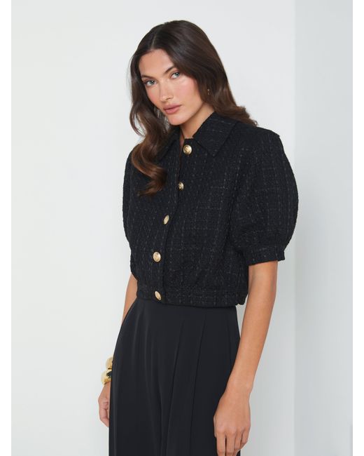 L'Agence Black Cove Cropped Tweed Jacket