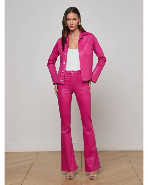 L'Agence Pink Janelle Coated Jean Jacket