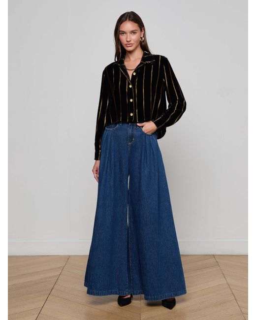 L'Agence Blue Cosette Velvet Shirt