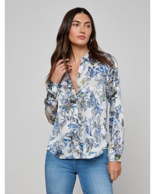L'Agence Blue Tyler Silk Blouse Top
