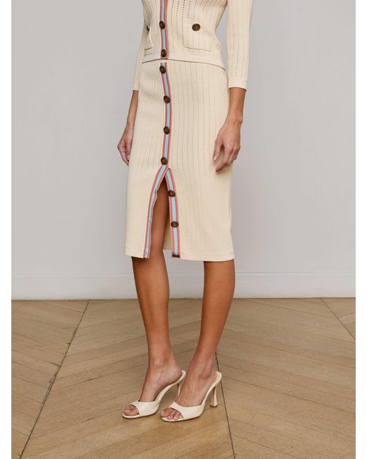 Jupe En Maille Pointelle Melania, Écru/Corail/Bleu Pâle L'Agence en coloris Natural
