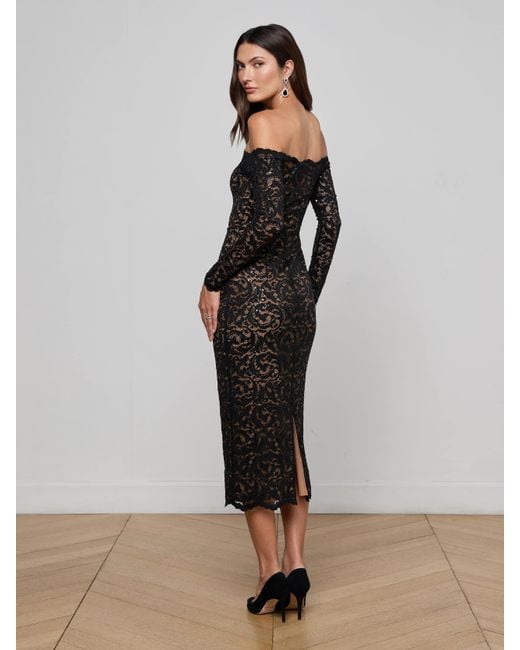 L'Agence Black Lindsay Sequined Lace Dress