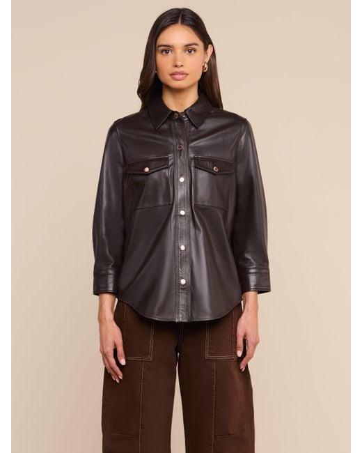 L'Agence Black Avina Leather Shirt