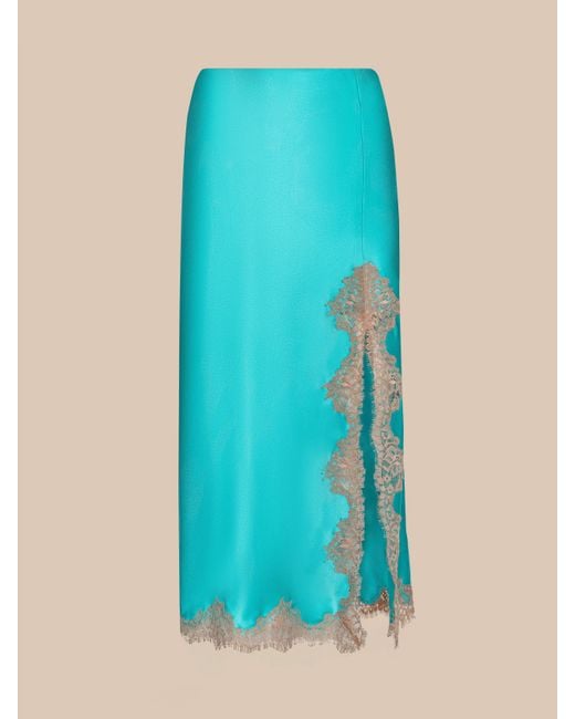 L'Agence Blue Tico Silk Lace Skirt