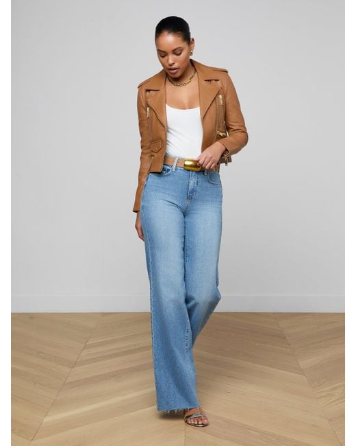 L'Agence Blue Blakely Leather Biker Jacket