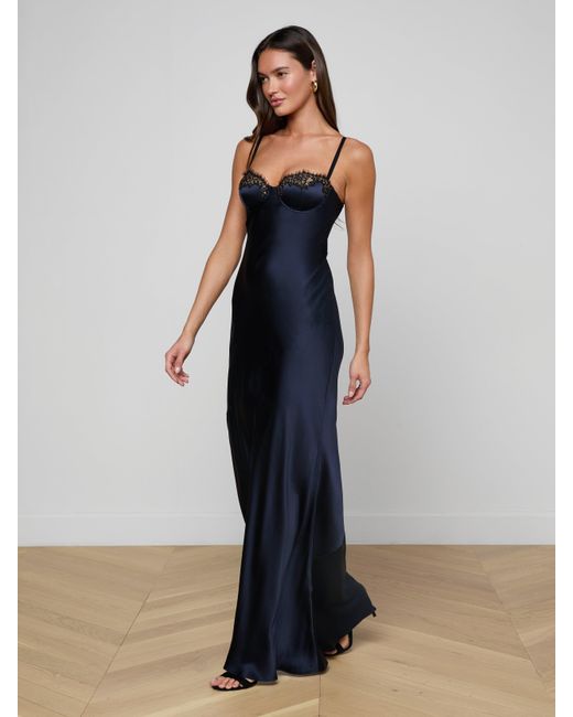 Robe De Soirée En Soie Et Dentelle Shayla, Bleu Nuit L'Agence en coloris Blue